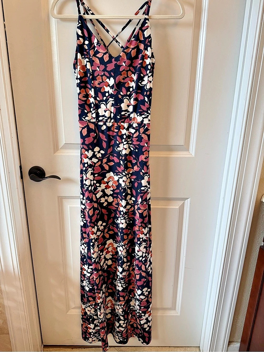 Market & Spruce Alisha Knit Strappy Back Maxi Dress Blue & Pink Small